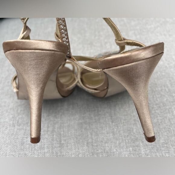 Nina metallic mid-heel sandals, new, straps with rhinestones, almond toe, 8.5 - Picture 6 of 9